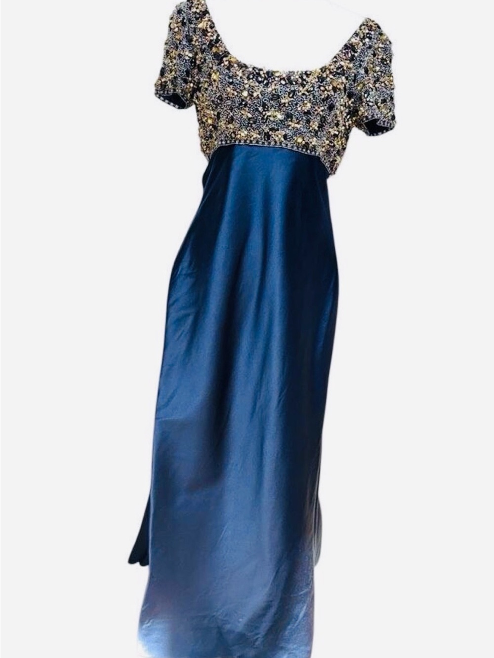 FLAWLESS Archival Marchesa Mainline Couture Midnight Navy Silk Satin Gown - Bead